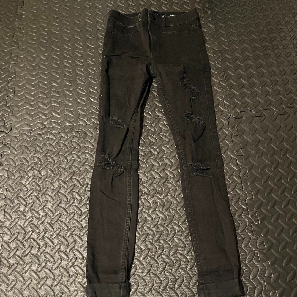 hollister black distressed jeggings size 00r